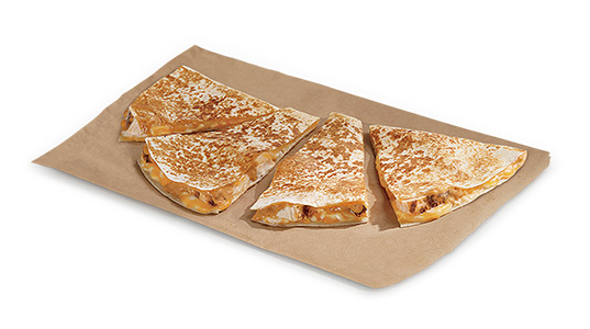 A chicken quesadilla cut into four pieces.