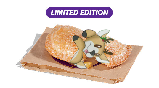 A deer tucked into an apple empanada like it's a sleeping bag.