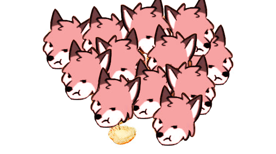 A group of twelve chibi folf heads (recolored pink) looking in separate directions and frowning.