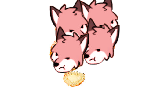 A group of four chibi folf heads (recolored pink) looking in separate directions and frowning.