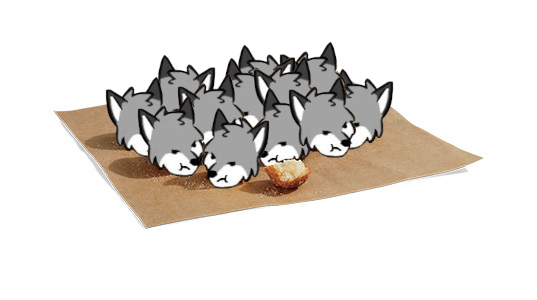 A group of twelve chibi folf heads looking in separate directions and frowning.